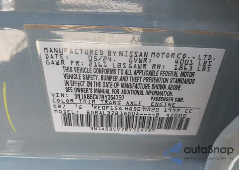 2024 Nissan Sentra Sv Xtronic Cvt z USA, uszkodzony, nr VIN 3N1AB8CV7RY354737